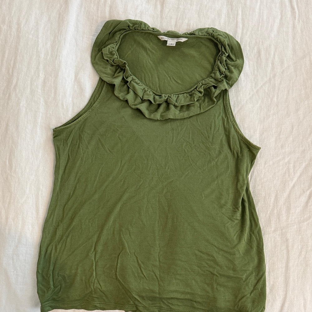 Banana Republic Olive Ruffle Neck Tank Top